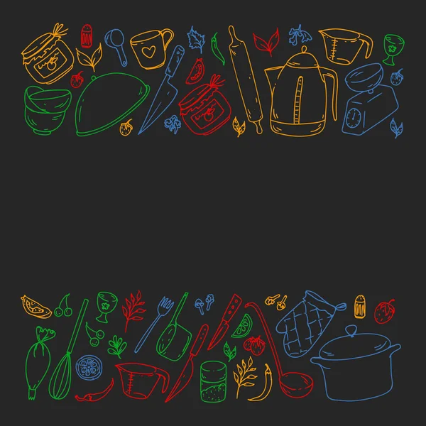 Gıda ve mutfak utencil ile Desen. Yemek sınıfı, restoran için menü, mağazalar için afişler