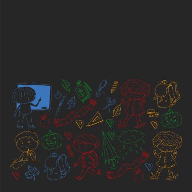 Geri okul vektör desene. Çocuklar için eğitim simgeler.