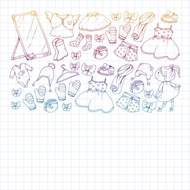 Çocuk kıyafetleri. Bebekler için arka plan, çocuk kalıpları.