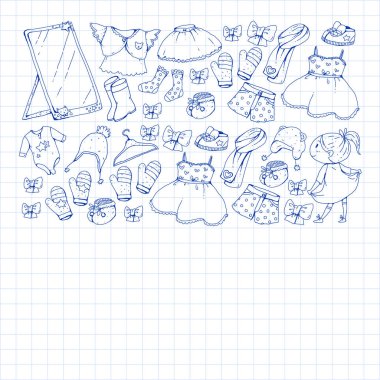 Çocuk kıyafetleri. Bebekler için arka plan, çocuk kalıpları.