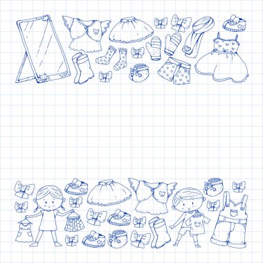 Çocuk kıyafetleri. Bebekler için arka plan, çocuk kalıpları.