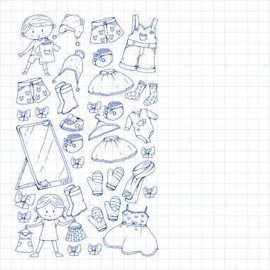 Çocuk kıyafetleri. Bebekler için arka plan, çocuk kalıpları.