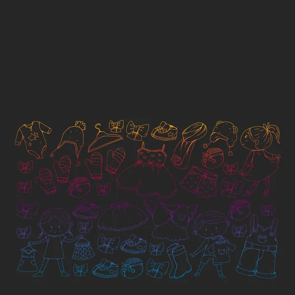 Çocuk kıyafetleri. Bebekler için arka plan, çocuk kalıpları.