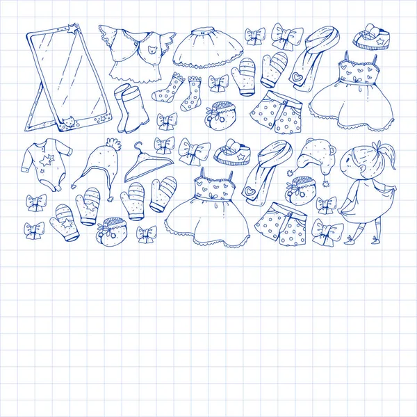 Çocuk kıyafetleri. Bebekler için arka plan, çocuk kalıpları.