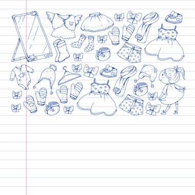 Çocuk kıyafetleri. Bebekler için arka plan, çocuk kalıpları.