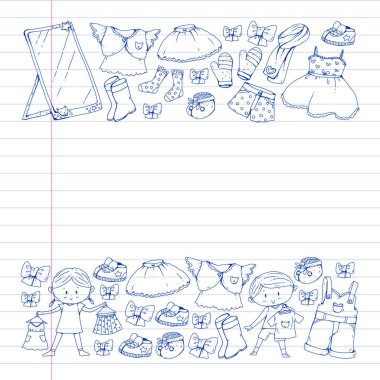 Çocuk kıyafetleri. Bebekler için arka plan, çocuk kalıpları.