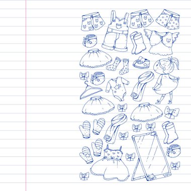 Çocuk kıyafetleri. Bebekler için arka plan, çocuk kalıpları.