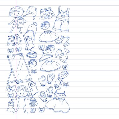 Çocuk kıyafetleri. Bebekler için arka plan, çocuk kalıpları.