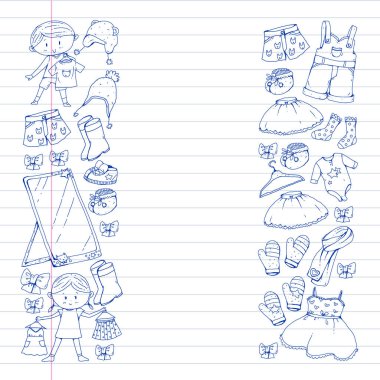 Çocuk kıyafetleri. Bebekler için arka plan, çocuk kalıpları.