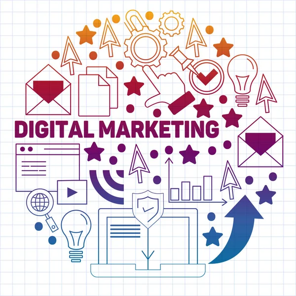 Patrón de marketing digital con iconos vectoriales. Gestión, puesta en marcha, negocios, tecnología de Internet . — Archivo Imágenes Vectoriales