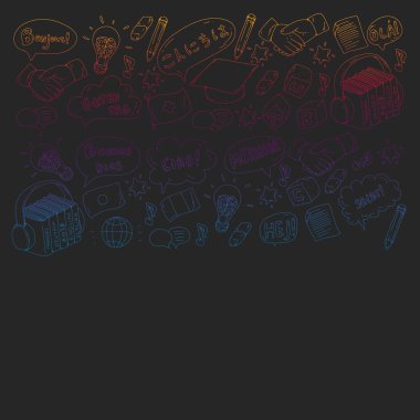 Dil sınıfı için vektör deseni, çevrimiçi kurslar. İngilizce, Arapça, İtalyanca, Japonca, İspanyolca, Çince, Almanca.