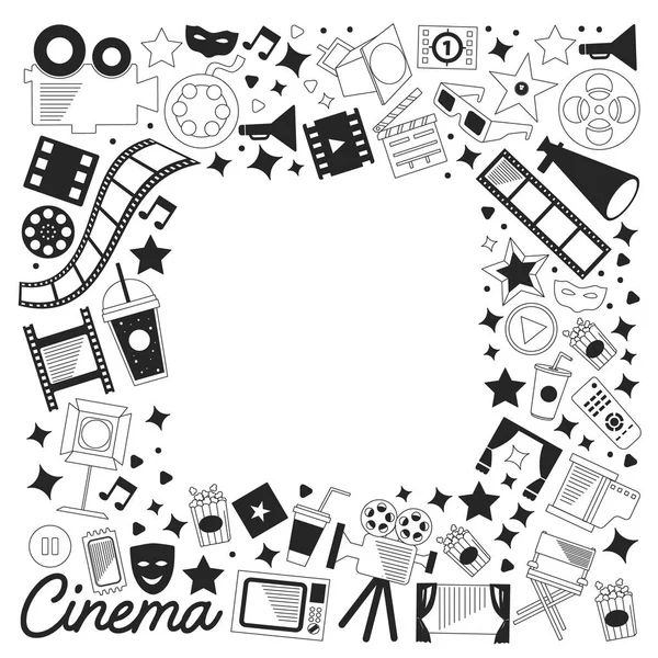 Vector pattern with cinema icons. Movie Theater, TV, popcorn, video clips, musical — Stock Vector