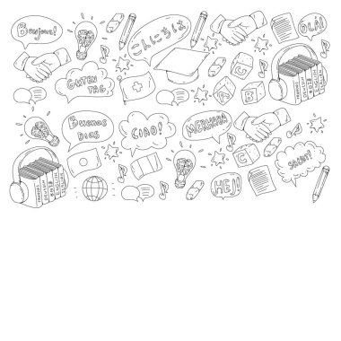 Dil sınıfı için vektör deseni, çevrimiçi kurslar. İngilizce, Arapça, İtalyanca, Japonca, İspanyolca, Çince, Almanca.