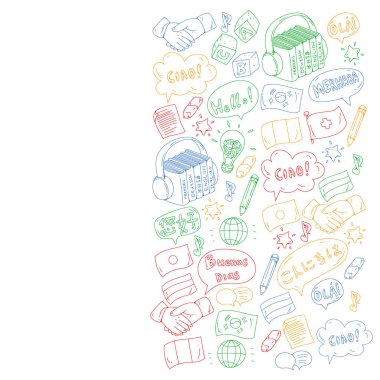 Dil sınıfı için vektör deseni, çevrimiçi kurslar. İngilizce, Arapça, İtalyanca, Japonca, İspanyolca, Çince, Almanca.