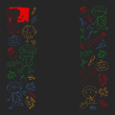 Geri okul vektör desene. Çocuklar için eğitim simgeler.