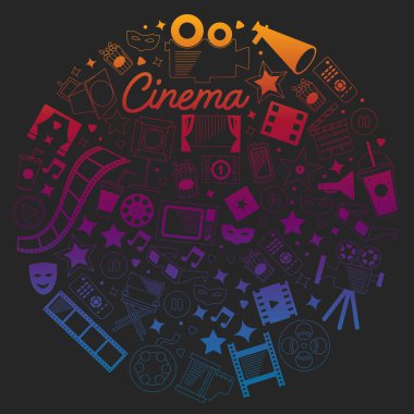 Sinema simgeleri ile vektör deseni. Sinema, Tv, patlamış mısır, video klipler, müzikal