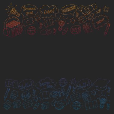 Dil sınıfı için vektör deseni, çevrimiçi kurslar. İngilizce, Arapça, İtalyanca, Japonca, İspanyolca, Çince, Almanca.