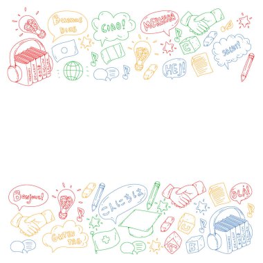 Dil sınıfı için vektör deseni, çevrimiçi kurslar. İngilizce, Arapça, İtalyanca, Japonca, İspanyolca, Çince, Almanca.