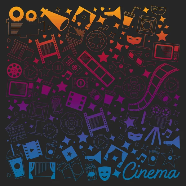 Patrón vectorial con iconos de cine. Cine, Televisión, palomitas de maíz, videoclips, musical — Vector de stock