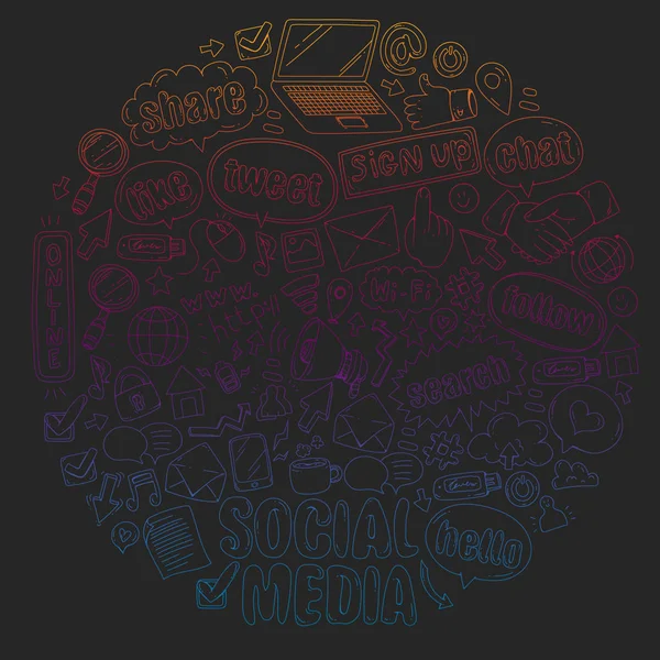 Social media, business, management vector icons. Internet marketing, communications.