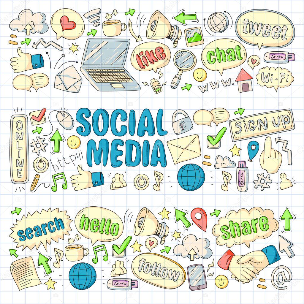 Social media, business, management icons Internet marketing communications