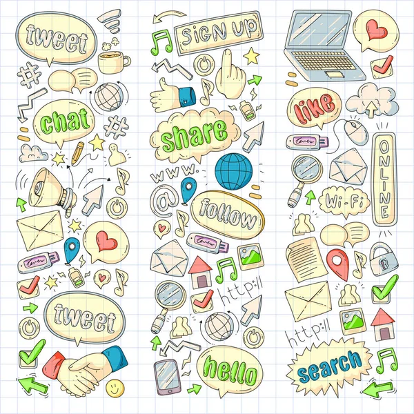 Social media, business, management vector icons. Internet marketing, communications. — Stock Vector