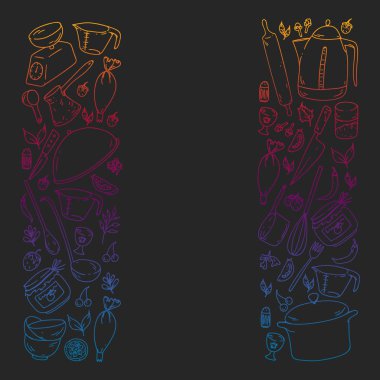 Gıda ve mutfak utencil ile Desen. Yemek sınıfı, restoran için menü, mağazalar için afişler