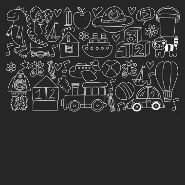 Anaokulu anaokulu çocukları. Çocuklar stil vektör modeli çiziyor. Birlikte büyümeyi öğrenin..