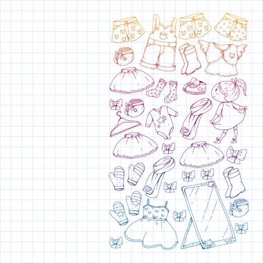 Çocuk kıyafetleri. Bebekler için arka plan, çocuk kalıpları.