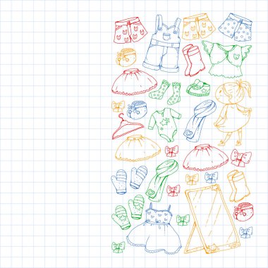 Çocuk kıyafetleri. Bebekler için arka plan, çocuk kalıpları.