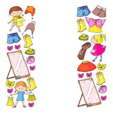 Çocuk kıyafetleri. Bebekler için arka plan, çocuk kalıpları.