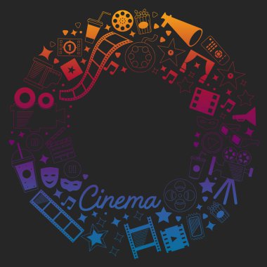 Sinema simgeleri ile vektör deseni. Sinema, Tv, patlamış mısır, video klipler, müzikal