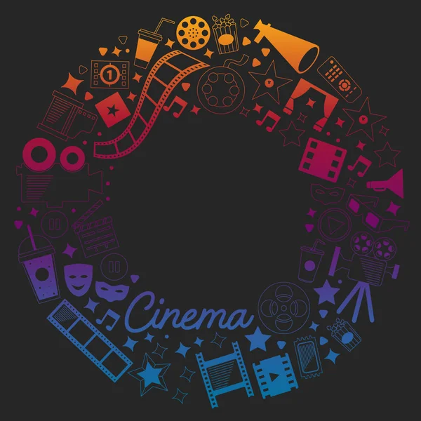 Vector pattern with cinema icons. Movie Theater, TV, popcorn, video clips, musical — Stock Vector