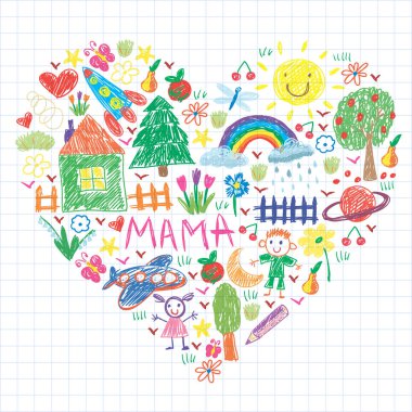 Komik çocuk çizim ile Anaokulu desen. Vektör illüstrasyon. Çocuklar oynar ve büyür.