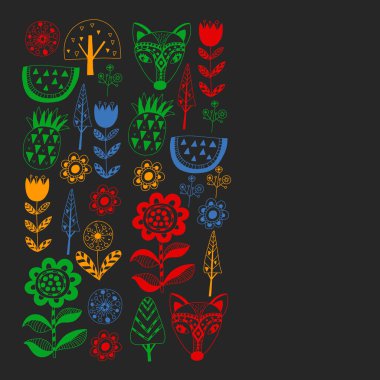 İskandinav tarzında tilki ile çiçek deseni