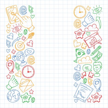 Dijital pazarlama, sosyal medya, iletişim, yönetim. Arka plan afiş için.