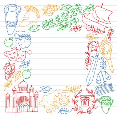 Yunanistan elemanları seyahat. Dergi, Web, Turizm için Yunanistan sembolleri