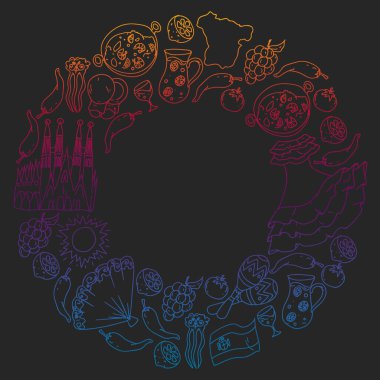 İspanya vektör deseni. İspanyolca geleneksel semboller ve nesneler.