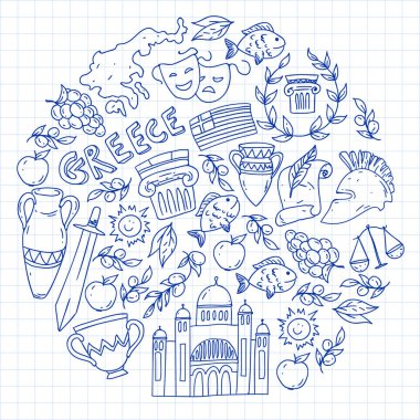 Yunanistan elemanları seyahat. Dergi, Web, Turizm için Yunanistan sembolleri
