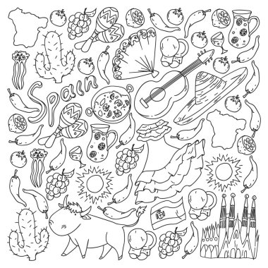 İspanya vektör deseni. İspanyolca geleneksel semboller ve nesneler.