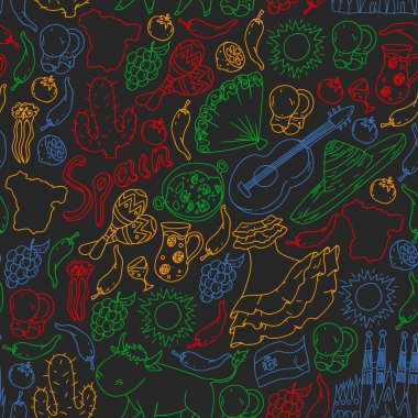 İspanya vektör deseni. İspanyolca geleneksel semboller ve nesneler.