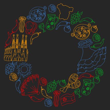 İspanya vektör deseni. İspanyolca geleneksel semboller ve nesneler.