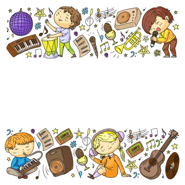 As crianças tocam música. Educação musical, teatro, escola . — Vetor de Stock