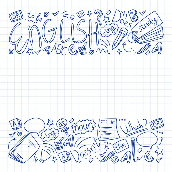 Cours d'anglais. Doodle vecteur concept illustration de l'apprentissage de la langue anglaise . — Image vectorielle