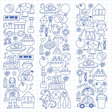 Anaokulu anaokulu çocukları. Çocuklar stil vektör modeli çiziyor. Birlikte büyümeyi öğrenin..