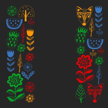 İskandinav tarzında tilki ile çiçek deseni