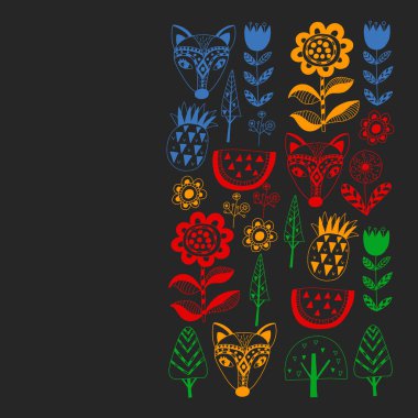 İskandinav tarzında tilki ile çiçek deseni