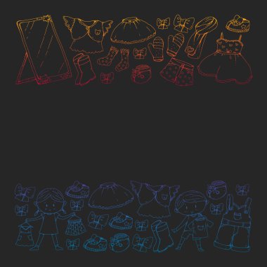 Çocuk kıyafetleri. Bebekler için arka plan, çocuk kalıpları.