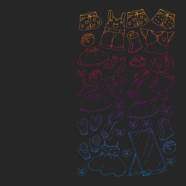 Çocuk kıyafetleri. Bebekler için arka plan, çocuk kalıpları.