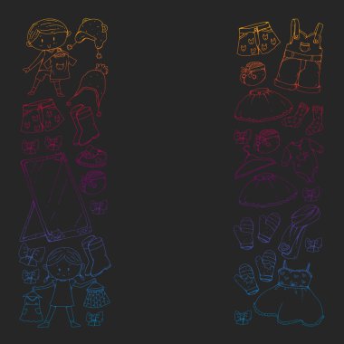 Çocuk kıyafetleri. Bebekler için arka plan, çocuk kalıpları.